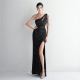 Plus Size Beauty Elegant Sequins Slit Formal Party Evening Dress
