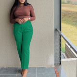 Women's Fashion Casual High Waist Solid Suit Pants Career Trousers