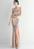 Chic Elegant Sequin Long Straps V-neck Prom Dress Formal Party Slim Evening Dress Chic Mermaid Gown Dress
