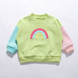 Long Sleeve Kids sweatshirt Spring Autumn Outdoor Wear Embroidered Rainbow Boys and Girls Contrast Color Trend T-Shirt