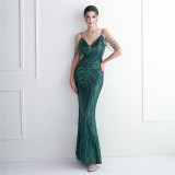 Plus Size Beauty Elegant Sequins straps V-neck Formal Party Evening Dress
