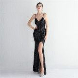 Chic Elegant Sequin Long Straps V-neck Prom Dress Formal Party Slim Evening Dress Chic Mermaid Gown Dress