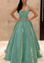 Straps V-neck Sparkling Long Swing A-Line Slim Fit Evening Gown Straps V-neck Sparkling Long Swing A-Line Slim Fit Evening Gown