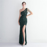 Plus Size Beauty Elegant Sequins Slit Formal Party Evening Dress