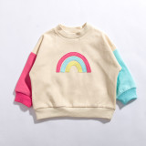 Long Sleeve Kids sweatshirt Spring Autumn Outdoor Wear Embroidered Rainbow Boys and Girls Contrast Color Trend T-Shirt