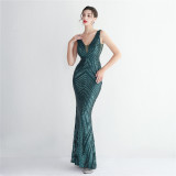 Plus Size Beauty Elegant Sequins Sleeveless V-neck Mermaid Formal Party Evening Dress