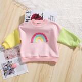 Long Sleeve Kids sweatshirt Spring Autumn Outdoor Wear Embroidered Rainbow Boys and Girls Contrast Color Trend T-Shirt