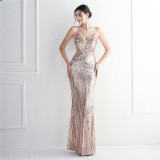 Plus Size Beauty Elegant Sequins straps V-neck Formal Party Evening Dress