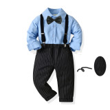 Boys solid color shirt striped trousers gentleman suit