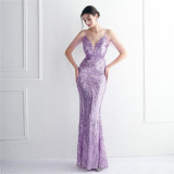 Plus Size Beauty Elegant Sequins straps V-neck Formal Party Evening Dress