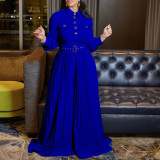 Women's Fall Winter Long Sleeve Casual Loose Pleated Wide Leg Jumpsuit with Belt