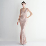 Chic Elegant Sequined Beaded Prom Dress Long Formal Party Slim Fit Evening Dress