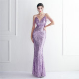Chic Elegant Orientation Flower Beaded Straps Party Sequin Dress Long Formal Party Slim Evening Dress