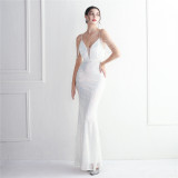 Chic Elegant Orientation Flower Beaded Straps Party Sequin Dress Long Formal Party Slim Evening Dress