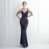 Plus Size Beauty Elegant Sequins straps V-neck Formal Party Evening Dress