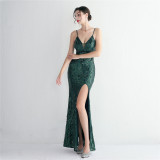 Chic Elegant Sequin Long Straps V-neck Prom Dress Formal Party Slim Evening Dress Chic Mermaid Gown Dress