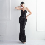 Chic Elegant Sequin Mermaid Prom Dress Straps Long Formal Party Slim Evening Dress
