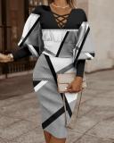 Women Long Sleeve V Neck Bodycon Dress