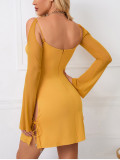 Women Long Sleeve Lace Up Hollow Out Long Sleeve Dress