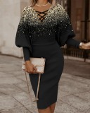 Women Long Sleeve V Neck Bodycon Dress