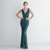 Beaded Beaded Evening Long Formal Party Slim Fit Evening Dress