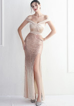 Fleece Sequin Long Formal Party Slim Evening Dress