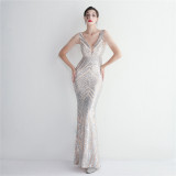 Beaded Beaded Evening Long Formal Party Slim Fit Evening Dress