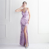 Positioning Flower Beading Wool Dress Long Formal Party Slim Evening Dress