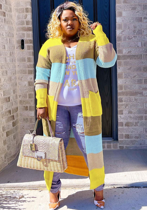 Fashion Long Sleeve Contrast Sweater Cardigan