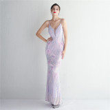 Positioning Flower Beading Wool Dress Long Formal Party Slim Evening Dress