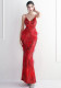Positioning Flower Beading Wool Dress Long Formal Party Slim Evening Dress
