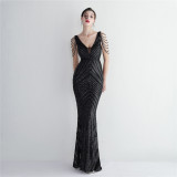 Beaded Beaded Evening Long Formal Party Slim Fit Evening Dress