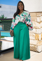 Fall Women's Loose Plus Size Casual Print Shirt Top + Wide Leg Pants Set Fall Women's Loose Plus Size Casual Print Shirt Top + Wide Leg Pants Set