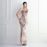 Positioning Flower Beading Wool Dress Long Formal Party Slim Evening Dress