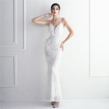 Positioning Flower Beading Wool Dress Long Formal Party Slim Evening Dress