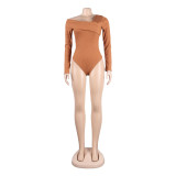 Sexy Solid Long Sleeve Off The Shoulder Slim Nightclub Bodysuit