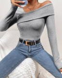 Sexy Solid Long Sleeve Off The Shoulder Slim Nightclub Bodysuit
