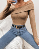 Sexy Solid Long Sleeve Off The Shoulder Slim Nightclub Bodysuit