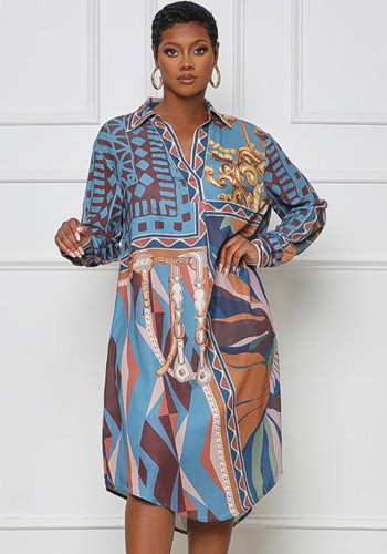 Women'S Autumn Print Loose Plus Size Long Sleeve Shirts Dress