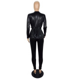 Women'S Slim Fashion Shiny Long Sleeve Suit With Belt
