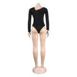 Sexy Solid Long Sleeve Off The Shoulder Slim Nightclub Bodysuit