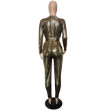 Women'S Slim Fashion Shiny Long Sleeve Suit With Belt