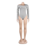 Sexy Solid Long Sleeve Off The Shoulder Slim Nightclub Bodysuit