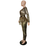 Women'S Slim Fashion Shiny Long Sleeve Suit With Belt