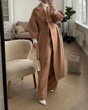 Women Vintage Balloon Sleeve Turndown Collar Wool Jacket