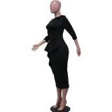Women Irregular off-the-shoulder three-quarter sleeve dress