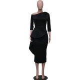 Women Irregular off-the-shoulder three-quarter sleeve dress