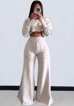 Women Casual Long Sleeve Crop Top and Pocket Pant Two Piece