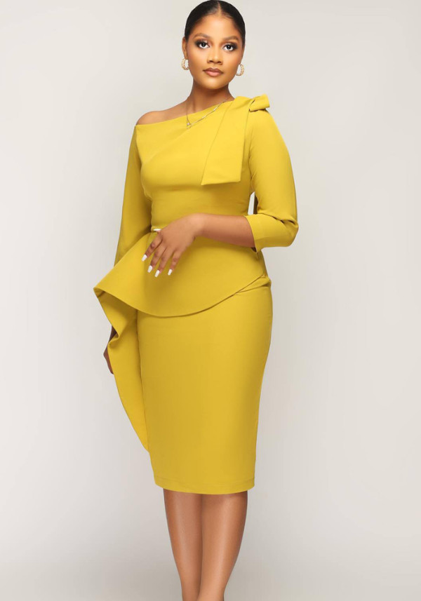 Women Irregular off-the-shoulder three-quarter sleeve dress