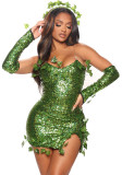 Cosplayer Sequin Green Dress with Gloves